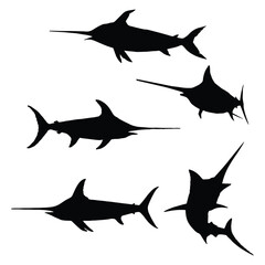 Set of Swordfish Silhouette Vector Illustration