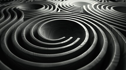 Maze-like circular pattern with overlapping and interwoven paths, creating a visually engaging and dynamic texture. , Minimalism,