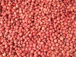 Top view of Hybrid sorghum sudan grass red seeds pile displayed in order on vendor's.Sorghum ×...