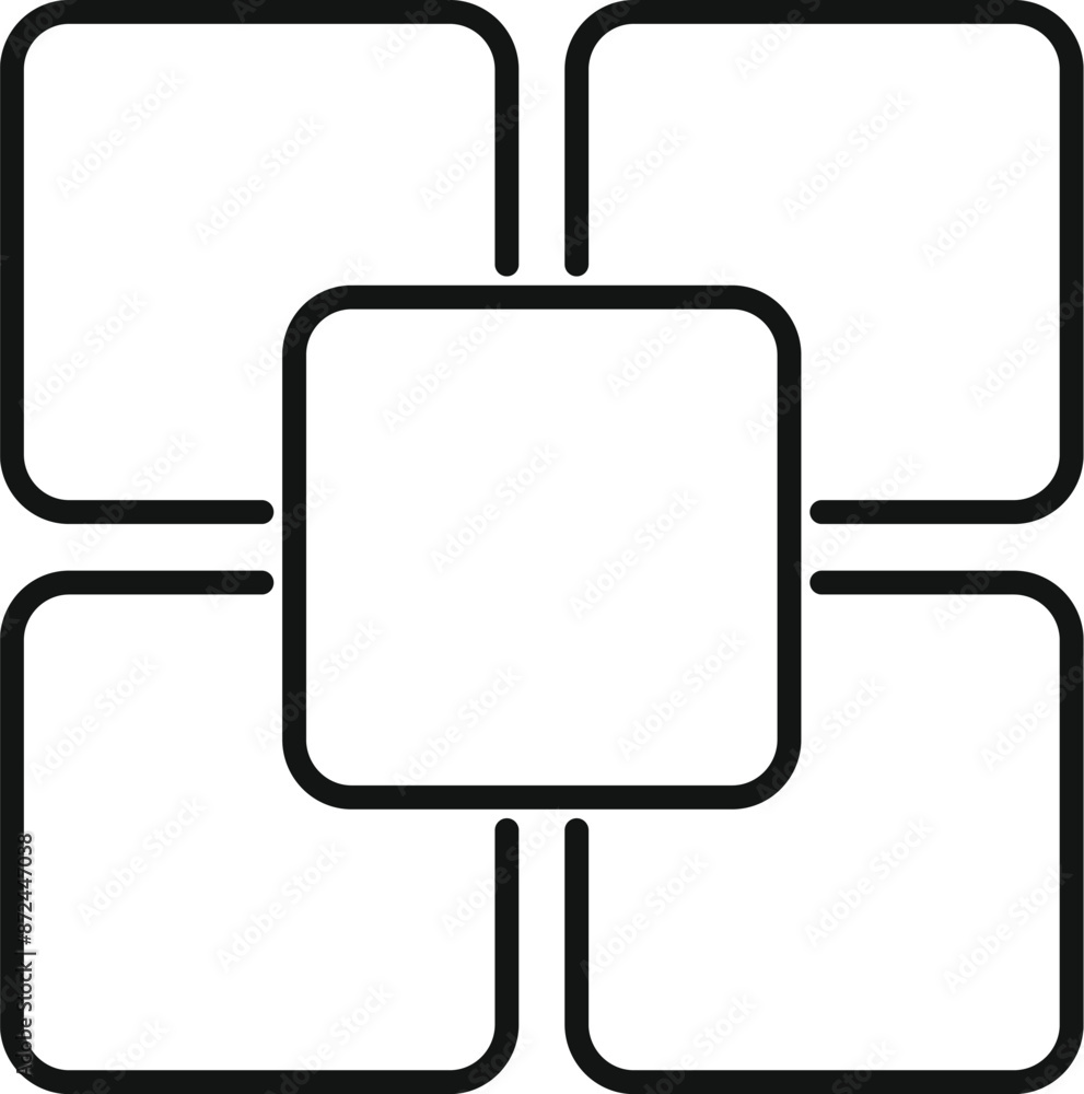Poster minimalist illustration featuring a cross shape made of five empty squares connected with rounded co