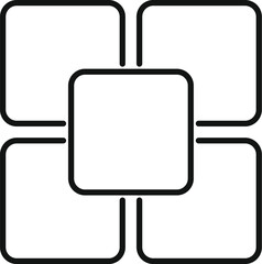 Minimalist illustration featuring a cross shape made of five empty squares connected with rounded corners