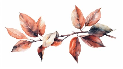 Botanical of Earthy Toned Leaves and Branches in Watercolor Style