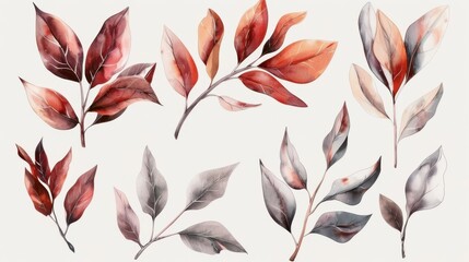 Botanical of Leaves and Branches in Earthy Watercolor Tones