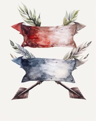 Hand Drawn Decorative Arrows and Banners in Vintage Watercolor Style