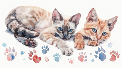 Playful Watercolor Animal Paw Prints in Various Patterns and Colors