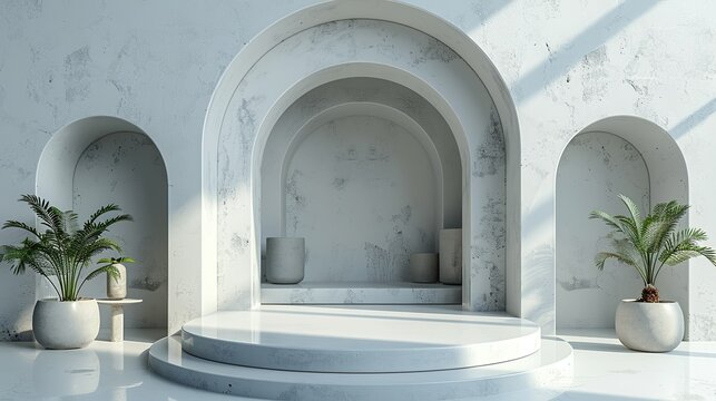 Stylish podium presentation template with customizable podium details and perspective views. , Minimalism,