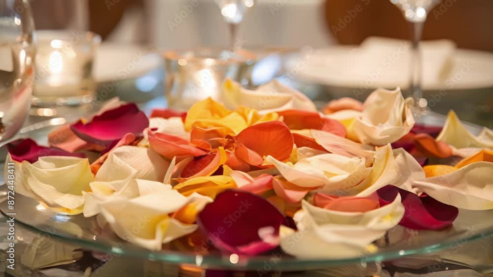Poster the guests use flower petals as makeshift plates creating a unique and ecofriendly dining experience
