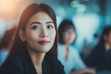 Obraz premium young Asian woman in a black shirt at office meeting