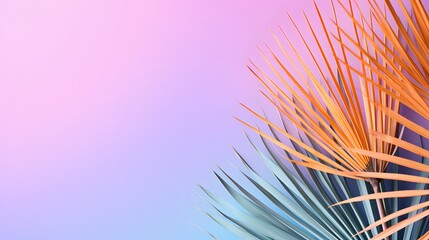 Naklejka premium Tropical palm leaf on pink background. Flat lay, top view