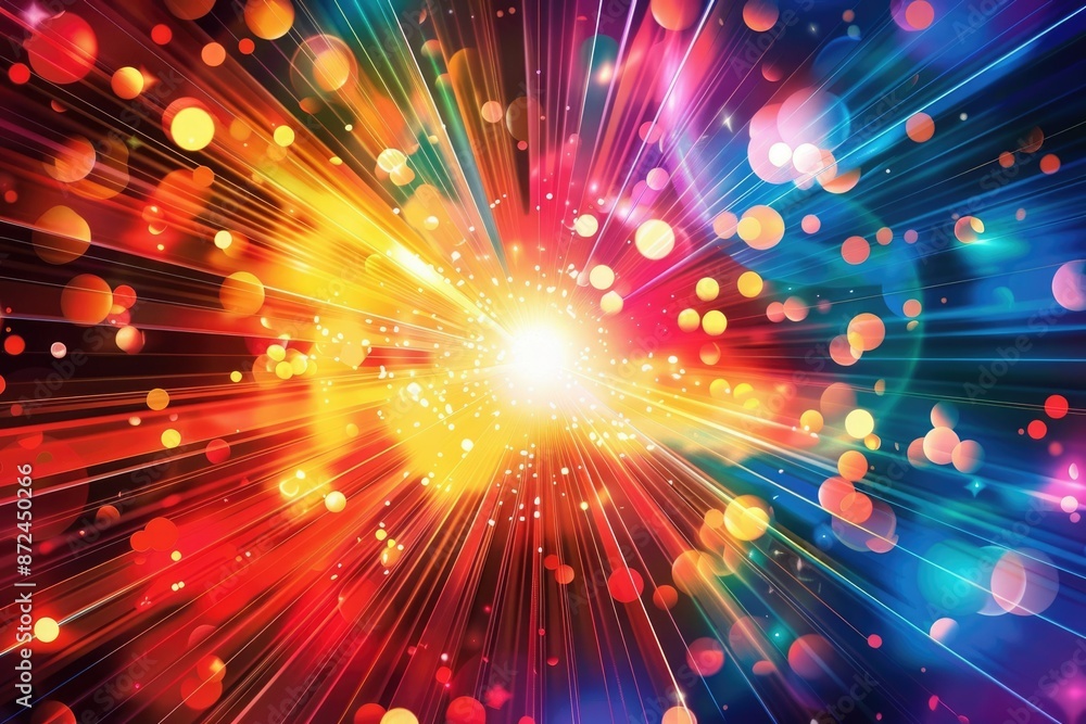 Aufkleber abstract background with vibrant light beams and colorful bokeh effects creates a radiant visual exp