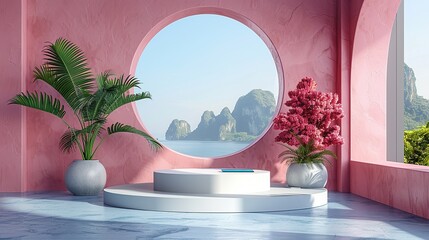 Front-facing podium mockup with customizable podium colors and digital display options. , Minimalism,