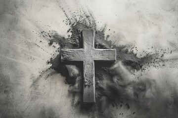 Christian Cross Drawing in Ash - Religious Symbolism, Spiritual Reflection, Ash Wednesday