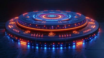 Obraz premium Overhead view of a stage podium mockup with customizable digital screens and podium cover. , Minimalism,