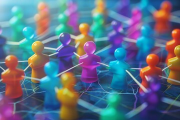 Colorful Figures on Blue Background - Human Resources, Collaboration, Teamwork