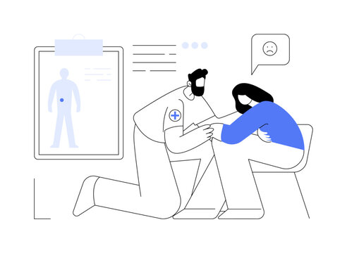 doctor comforting patient, blue shirt, sad face clip art preview