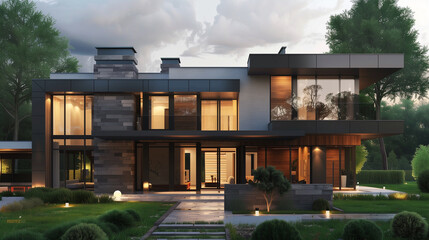 Fototapeta premium modern home front elevation exterior architecture design concept