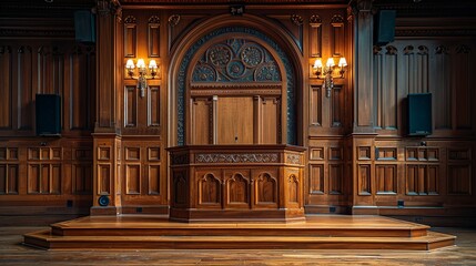 Explore classic wooden podium designs with ornate details and adjustable lighting, perfect for formal events, awards ceremonies, and educational settings. , Minimalism,