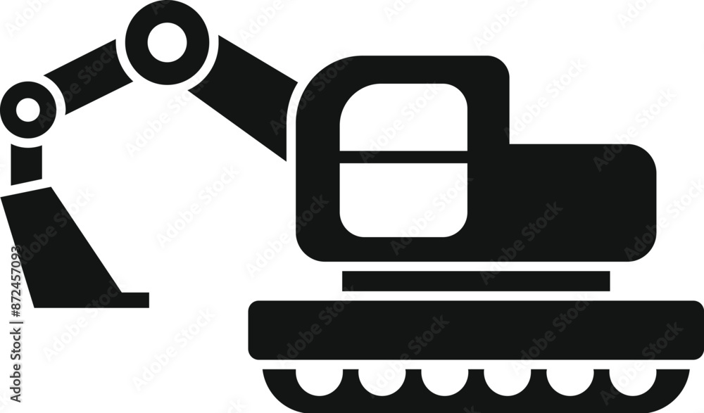 Poster excavator working on a building site construction icon in simple style