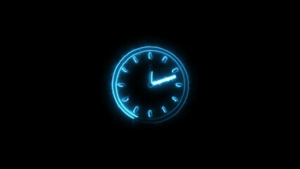 Abstract neon countdown timer clock icon illustration isolated on black background.