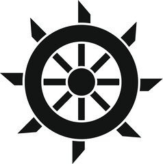 Obraz premium Black silhouette of a ship's steering wheel, representing navigation and maritime themes
