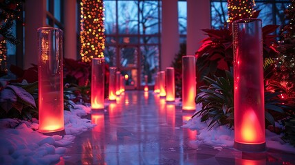 Transform spaces for holiday events with podiums featuring seasonal decorations, festive lights, and holiday-themed displays to create memorable festive atmospheres. , Minimalism,