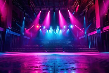 concert stage, no instruments, glitter background, metallic confetti, shades of light and gold, creative