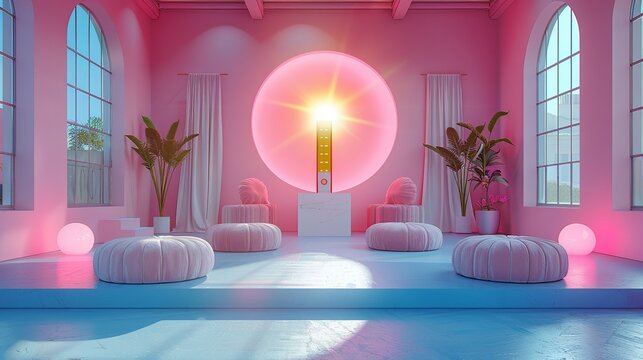 Charity event stage mockup with fundraising thermometer, donor recognition, and nonprofit branding. , Minimalism,