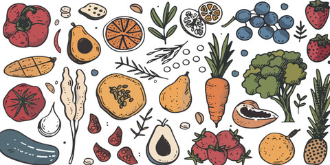 Hand-Drawn Fruits and Vegetables