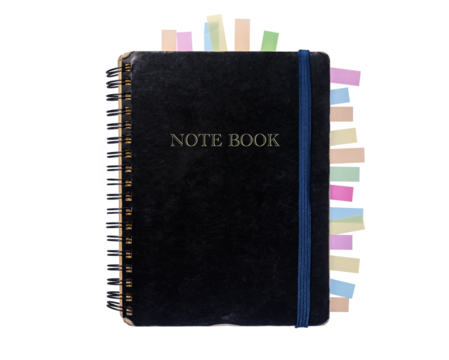 たくさんの付箋のついたノートブック