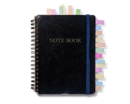 たくさんの付箋のついたノートブック