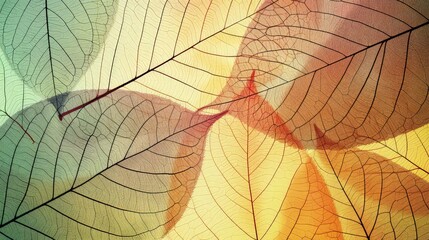 Abstract lines and shapes derived from the natural textures of leaves create a captivating backdrop. The design is both random and intentional, mirroring the unpredictability of nature. 