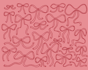 Cute Girly Elegant Coquette Bows Decorative Doodles Illustrations Set 1