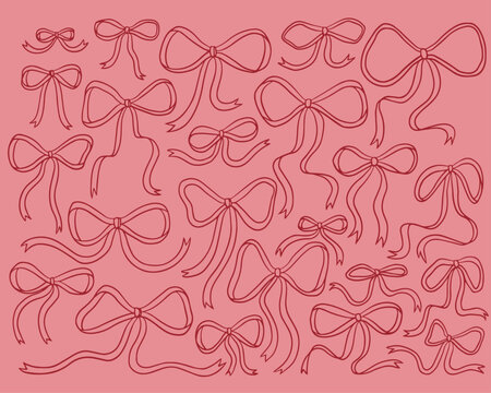 Cute Girly Elegant Coquette Bows Decorative Doodles Illustrations Set 1
