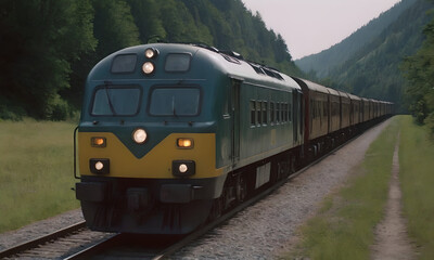 Fototapeta premium train on the railway near the forest