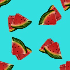 Cute pattern illustration slices of watermelon