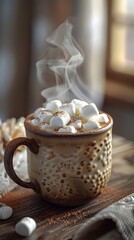 Delightful Cocoa Mug with Wispy Steam,Plump Marshmallows and Cozy Indoor Setting