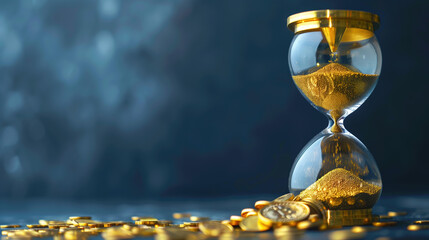 Hourglass and Gold Coins Flow - Conceptual Image of Time and Money Management