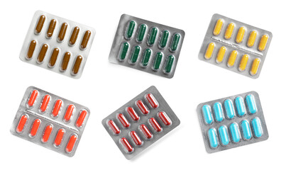 Set of different antibiotics in blisters isolated on white