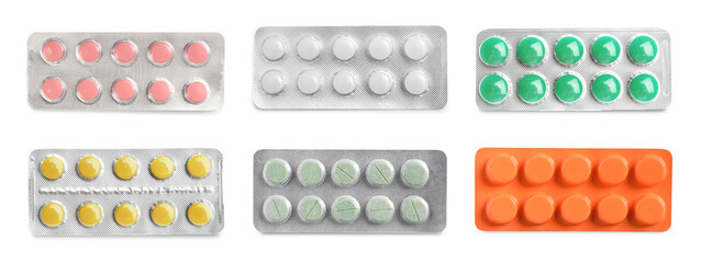 Set of different antibiotics in blisters isolated on white