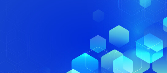 Blue Digital technology abstract horizontal banner background