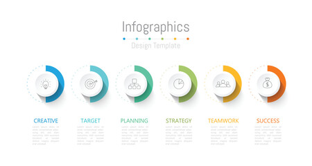 Infographic 6 options design elements for your business data. Vector Illustration.