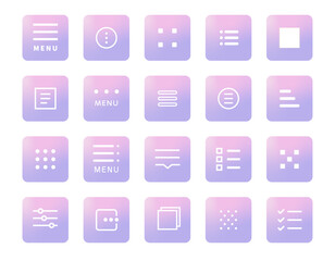 ハンバーガーメニュー デザイン セット ( ベクター 編集可能 シンプル UI ボタン 選択 ボタン グラデーション)