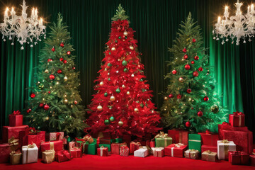 Christmas backdrop in festive ornaments and twinkling fairy lights