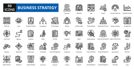 business strategy icon line collection financial planning

