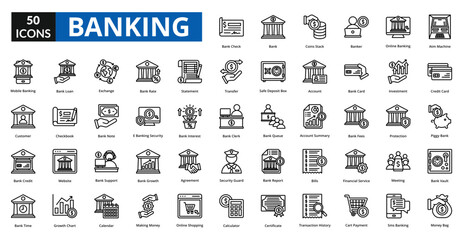 banking icon line collection set bank queue