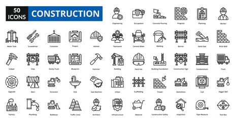 construction icon line collection set teamwork