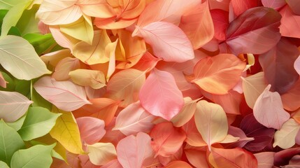 A colorful pile of leaves with a variety of colors including yellow, orange