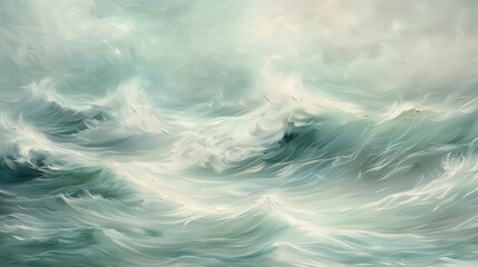 Obraz premium A painting of a large wave with a few birds flying in the background