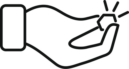 Line drawing of a hand holding a sparkling diamond, symbolizing wealth, success, and luxury