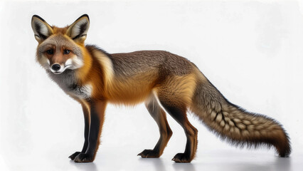 Obraz premium Full body profile of fox isolated on white background with copyspace area.